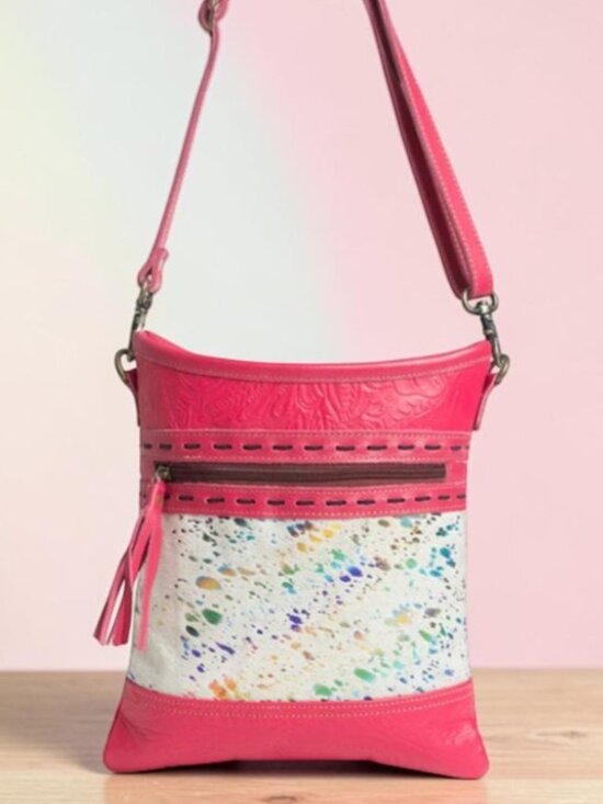 Myra Bag Handbags - Mrya Bag Rosa Verde Leather, Upcycled Canvas & Hairon Crossbody Bag - NEW